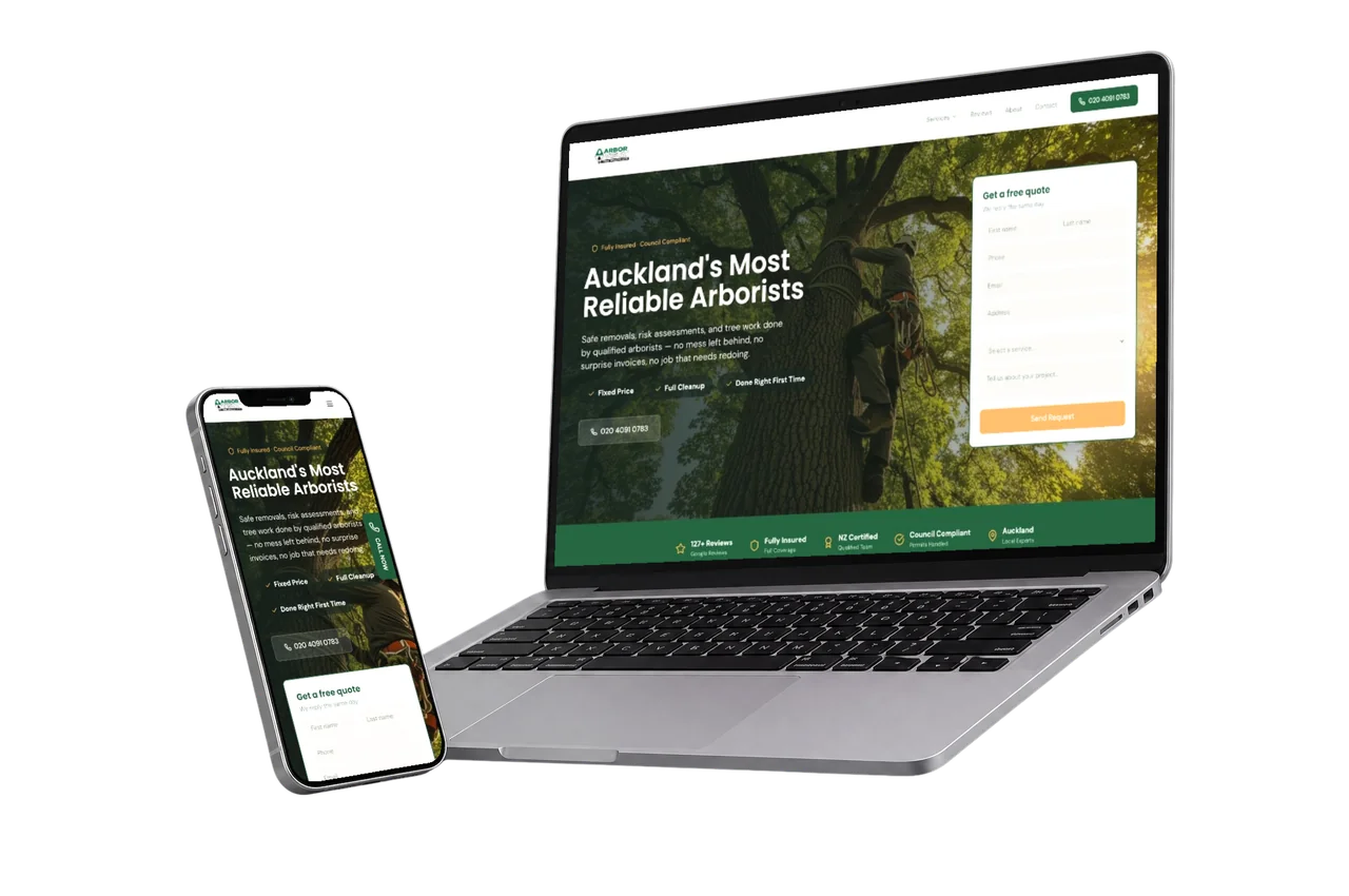The Arbor Vista website we built, shown on desktop and mobile