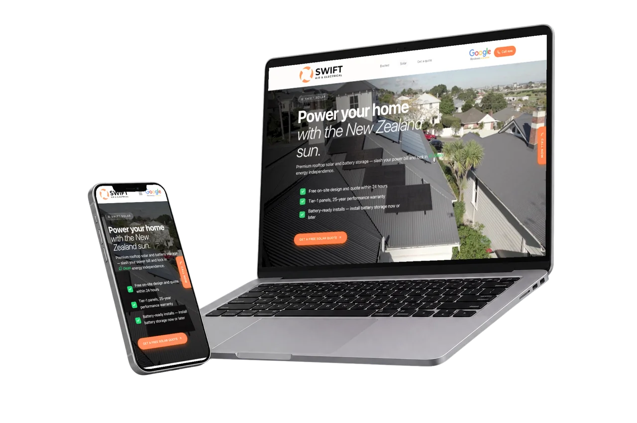 The Swift Air and Electrical website we built, shown on desktop and mobile