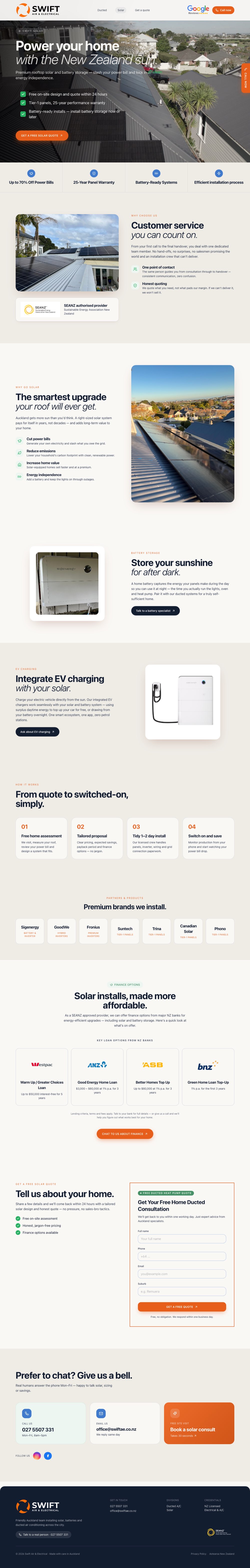 The Swift Air & Electrical website, full page
